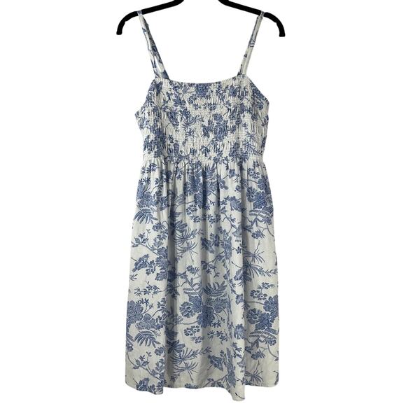 Universal Thread Blue Floral Smocked Linen Spaghetti Strap Sundress Dress Size M - Picture 1 of 7